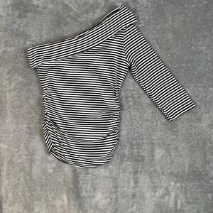Vintage Y2K Off Shoulder Top Womens S/M‎ Striped Goth Grunge Ruched